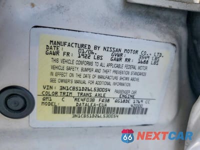 Zdjęcie 12 z 12 samochodu: 2006 NISSAN SENTRA 1.8 VIN:3N1CB51D26L530054 - miniatura