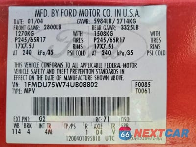 Zdjęcie 13 z 13 samochodu: 2004 FORD EXPLORER LIMITED VIN:1FMDU75W74UB08802 - miniatura
