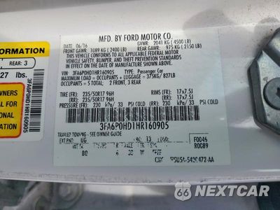 Zdjęcie 12 z 12 samochodu: 2017 FORD FUSION SE VIN:3FA6P0HD1HR160905 - miniatura
