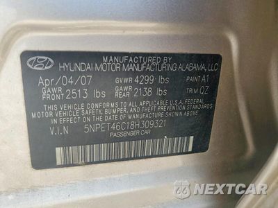 Zdjęcie 12 z 12 samochodu: 2008 HYUNDAI SONATA GLS VIN:5NPET46C18H309321 - miniatura
