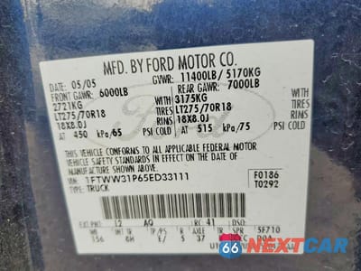 Zdjęcie 12 z 14 samochodu: 2005 FORD F350 SRW SUPER DUTY VIN:1FTWW31P65ED33111 - miniatura