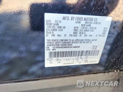 Zdjęcie 14 z 14 samochodu: 2016 FORD EXPLORER XLT VIN:1FM5K8D89GGC46895 - miniatura