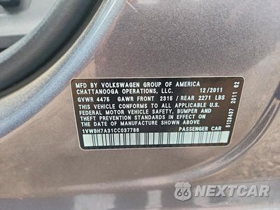 Zdjęcie 12 z 12 samochodu: 2012 VOLKSWAGEN PASSAT SE VIN:1VWBH7A31CC037786 - miniatura