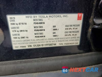 Zdjęcie 13 z 13 samochodu: 2015 TESLA MODEL S 60 VIN:5YJSA1S11FF080744 - miniatura