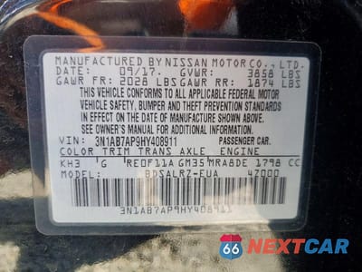 Zdjęcie 12 z 12 samochodu: 2017 NISSAN SENTRA SR VIN:3N1AB7AP9HY408911 - miniatura