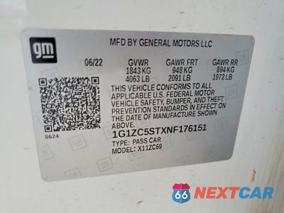 Zdjęcie 12 z 12 samochodu: 2022 CHEVROLET MALIBU LS VIN:1G1ZC5STXNF176151 - miniatura