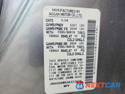 Zdjęcie 14 z 14 samochodu: 2004 INFINITI FX35 BASE VIN:JNRAS08W94X222878 - miniatura