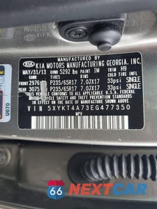 Zdjęcie 13 z 13 samochodu: 2014 KIA SORENTO LX VIN:5XYKT4A73EG477350 - miniatura