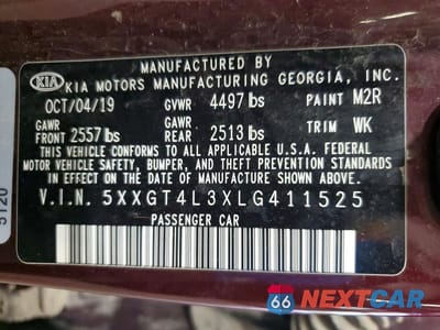 Zdjęcie 12 z 12 samochodu: 2020 KIA OPTIMA LX VIN:5XXGT4L3XLG411525 - miniatura
