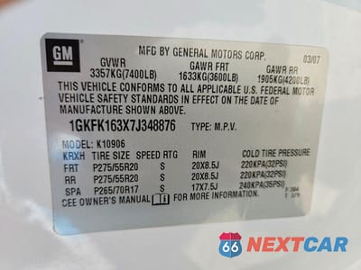 Zdjęcie 13 z 13 samochodu: 2007 GMC YUKON XL K1500 VIN:1GKFK163X7J348876 - miniatura