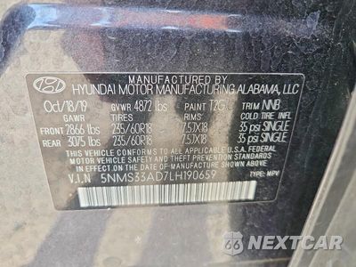 Zdjęcie 12 z 12 samochodu: 2020 HYUNDAI SANTA FE SEL VIN:5NMS33AD7LH190659 - miniatura