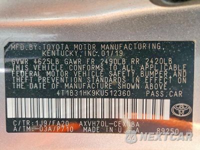 Zdjęcie 12 z 12 samochodu: 2019 TOYOTA CAMRY LE VIN:4T1B31HK9KU512360 - miniatura