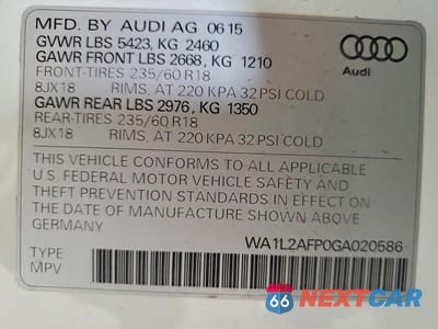 Zdjęcie 12 z 12 samochodu: 2016 AUDI Q5 PREMIUM PLUS VIN:WA1L2AFP0GA020586 - miniatura
