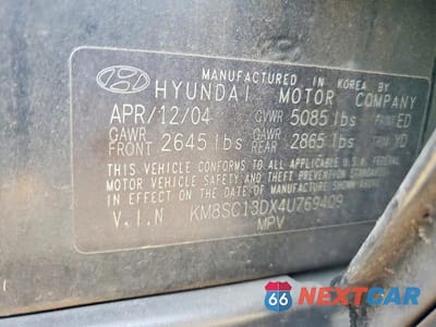 Zdjęcie 13 z 13 samochodu: 2004 HYUNDAI SANTA FE GLS VIN:KM8SC13DX4U769409 - miniatura