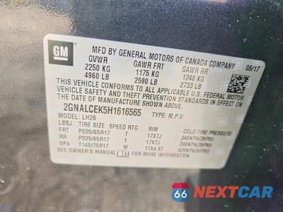 Zdjęcie 13 z 13 samochodu: 2017 CHEVROLET EQUINOX LT VIN:2GNALCEK5H1616565 - miniatura