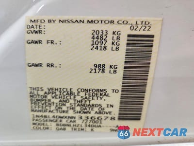 Zdjęcie 12 z 12 samochodu: 2022 NISSAN ALTIMA SV VIN:1N4BL4DWXNN336678 - miniatura