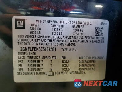 Zdjęcie 13 z 13 samochodu: 2014 CHEVROLET EQUINOX LT VIN:2GNFLFEK3E6107581 - miniatura