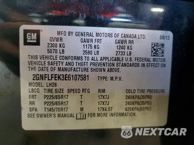 Zdjęcie 13 z 13 samochodu: 2014 CHEVROLET EQUINOX LT VIN:2GNFLFEK3E6107581 - miniatura