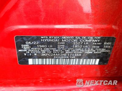 Zdjęcie 12 z 12 samochodu: 2022 HYUNDAI ACCENT SE VIN:3KPC24A62NE171168 - miniatura