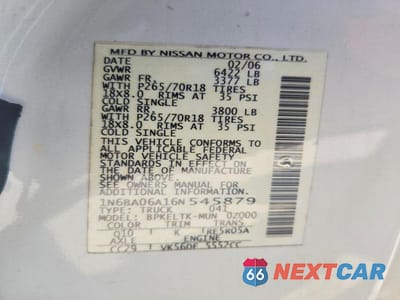 Zdjęcie 12 z 12 samochodu: 2006 NISSAN TITAN XE FFV VIN:1N6BA06A16N545879 - miniatura