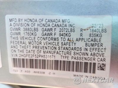 Zdjęcie 13 z 13 samochodu: 2023 HONDA CIVIC SPORT VIN:2HGFE2F52PH531671 - miniatura
