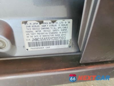 Zdjęcie 12 z 12 samochodu: 2000 HONDA ACCORD EX VIN:JHMCG5655YC007303 - miniatura