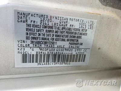Zdjęcie 12 z 12 samochodu: 2021 NISSAN SENTRA SV VIN:3N1AB8CV3MY229811 - miniatura