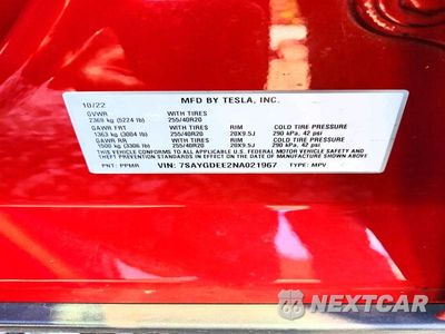 Zdjęcie 12 z 12 samochodu: 2022 TESLA MODEL Y VIN:7SAYGDEE2NA021967 - miniatura