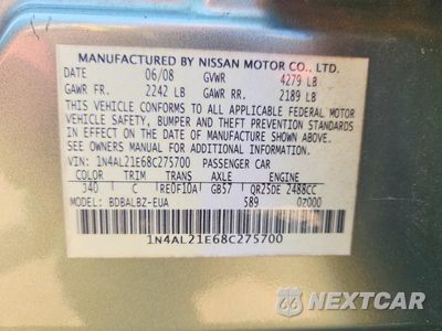 Zdjęcie 13 z 13 samochodu: 2008 NISSAN ALTIMA 2.5 VIN:1N4AL21E68C275700 - miniatura
