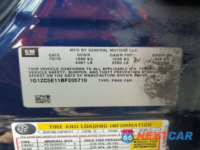 Zdjęcie 12 z 12 samochodu: 2011 CHEVROLET MALIBU 1LT VIN:1G1ZC5E11BF205719 - miniatura