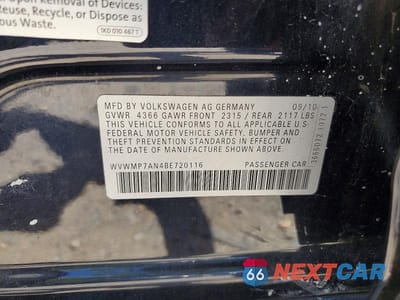 Zdjęcie 12 z 12 samochodu: 2011 VOLKSWAGEN CC SPORT VIN:WVWMP7AN4BE720116 - miniatura