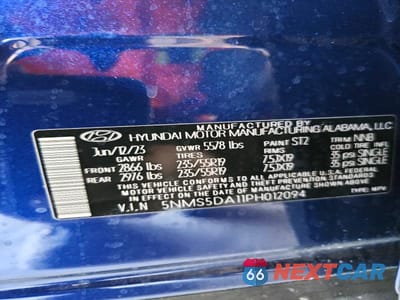 Zdjęcie 13 z 13 samochodu: 2023 HYUNDAI SANTA FE LIMITED VIN:5NMS5DA11PH012094 - miniatura