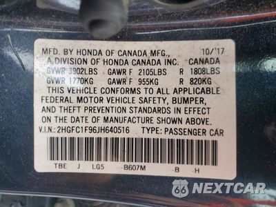 Zdjęcie 13 z 13 samochodu: 2018 HONDA CIVIC TOURING VIN:2HGFC1F96JH640516 - miniatura