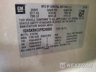 Zdjęcie 13 z 13 samochodu: 2015 CHEVROLET TAHOE K1500 LT VIN:1GNSKBKC9FR249866 - miniatura