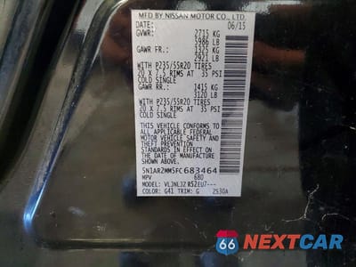 Zdjęcie 14 z 14 samochodu: 2015 NISSAN PATHFINDER S VIN:5N1AR2MM5FC683464 - miniatura
