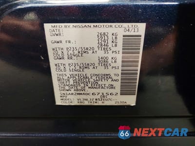 Zdjęcie 13 z 13 samochodu: 2013 NISSAN PATHFINDER S VIN:5N1AR2MM4DC671562 - miniatura