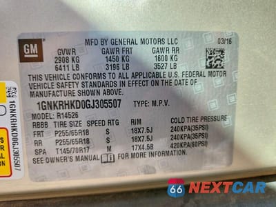 Zdjęcie 13 z 13 samochodu: 2016 CHEVROLET TRAVERSE LT VIN:1GNKRHKD0GJ305507 - miniatura