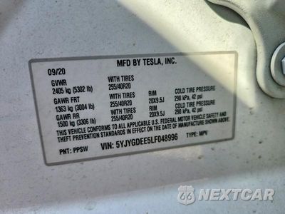 Zdjęcie 12 z 12 samochodu: 2020 TESLA MODEL Y VIN:5YJYGDEE5LF048996 - miniatura