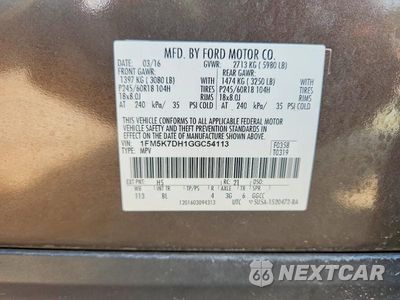 Zdjęcie 14 z 14 samochodu: 2016 FORD EXPLORER XLT VIN:1FM5K7DH1GGC54113 - miniatura
