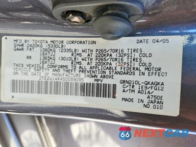 Zdjęcie 14 z 14 samochodu: 2005 TOYOTA 4RUNNER SR5 VIN:JTEZU14R450059095 - miniatura