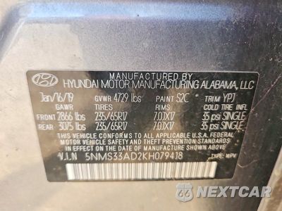 Zdjęcie 14 z 14 samochodu: 2019 HYUNDAI SANTA FE SEL 2.4L VIN:5NMS33AD2KH079418 - miniatura