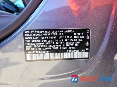 Zdjęcie 12 z 12 samochodu: 2020 VOLKSWAGEN PASSAT SE VIN:1VWSA7A33LC008214 - miniatura