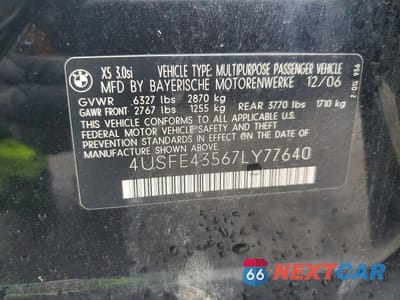 Zdjęcie 13 z 13 samochodu: 2007 BMW X5 3.0I VIN:4USFE43567LY77640 - miniatura