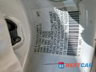 Zdjęcie 12 z 12 samochodu: 2021 HONDA CIVIC EX VIN:19XFC1F37ME012149 - miniatura
