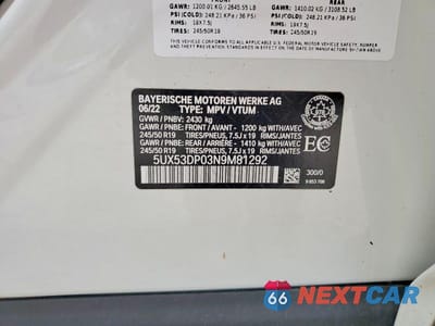 Zdjęcie 13 z 13 samochodu: 2022 BMW X3 XDRIVE30I VIN:5UX53DP03N9M81292 - miniatura