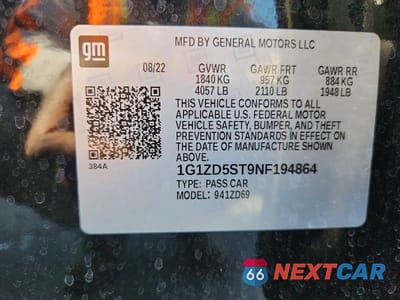 Zdjęcie 12 z 12 samochodu: 2022 CHEVROLET MALIBU LT VIN:1G1ZD5ST9NF194864 - miniatura