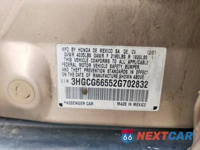 Zdjęcie 12 z 12 samochodu: 2002 HONDA ACCORD LX VIN:3HGCG66552G702832 - miniatura