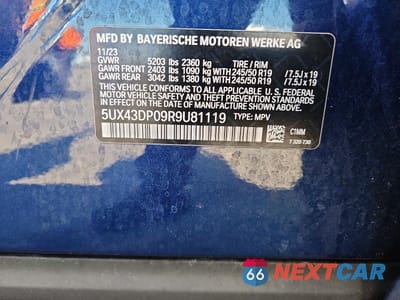 Zdjęcie 13 z 13 samochodu: 2024 BMW X3 SDRIVE30I VIN:5UX43DP09R9U81119 - miniatura