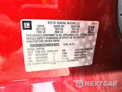 Zdjęcie 13 z 13 samochodu: 2017 CHEVROLET TAHOE K1500 LT VIN:1GNSKBKC5HR304655 - miniatura