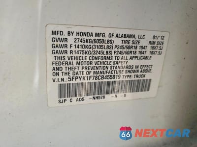 Zdjęcie 12 z 12 samochodu: 2012 HONDA RIDGELINE SPORT VIN:5FPYK1F78CB455019 - miniatura